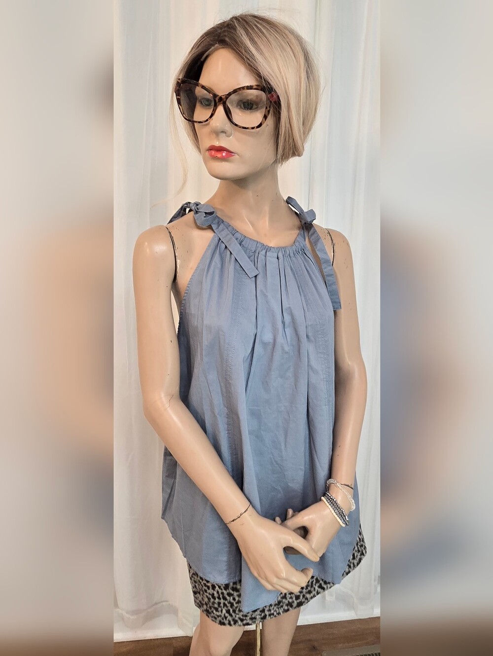H&M Light Blue Tie-Shoulder Sleeveless Top. New With Tags. 100% Cotton